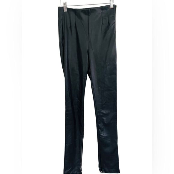 ZARA Blogger Favorite Black Vegan Leather High Rise Long Inseam Ankle-zip Pants. - Picture 7 of 10